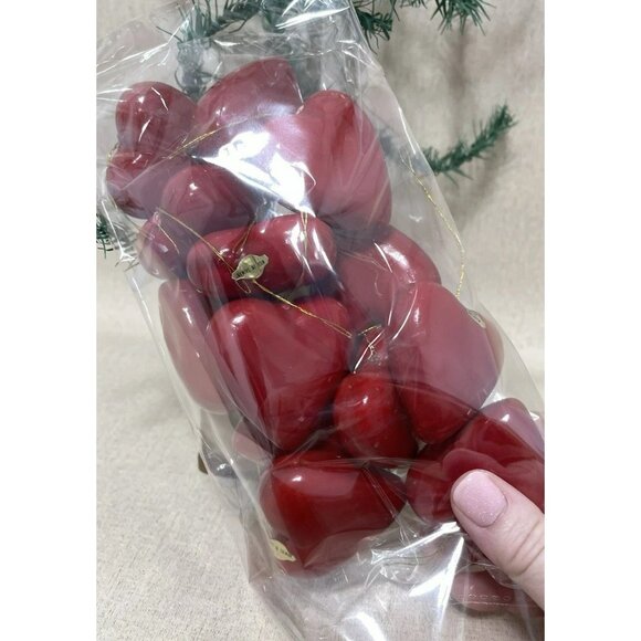Red lacquered Heart ornaments approx 2 Inch craft decoration lot of 12 Vintage - Picture 2 of 6